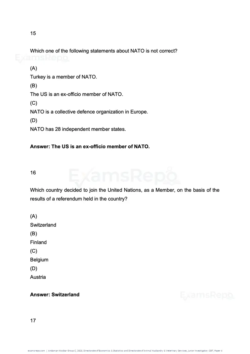 Andaman Nicobar Group C 2023 question paper, Directorate of Economics & Statistics and Directorate of Animal Husbandry & Veterinary Services, Junior Investigator, CBT, Paper 4, page 8 of 51