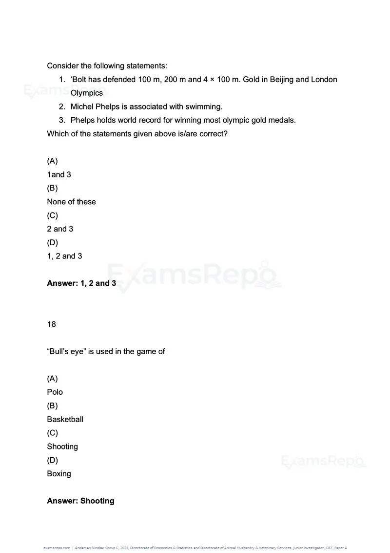Andaman Nicobar Group C 2023 question paper, Directorate of Economics & Statistics and Directorate of Animal Husbandry & Veterinary Services, Junior Investigator, CBT, Paper 4, page 9 of 51