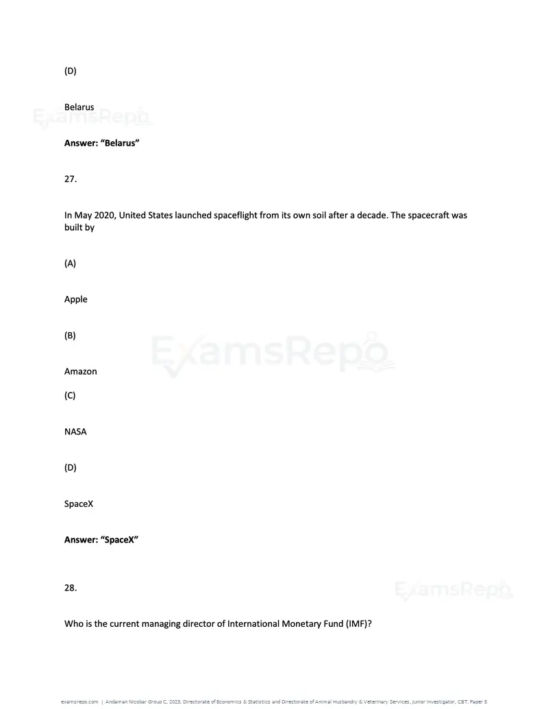 Andaman Nicobar Group C 2023 question paper, Directorate of Economics & Statistics and Directorate of Animal Husbandry & Veterinary Services, Junior Investigator, CBT, Paper 5, page 21 of 74
