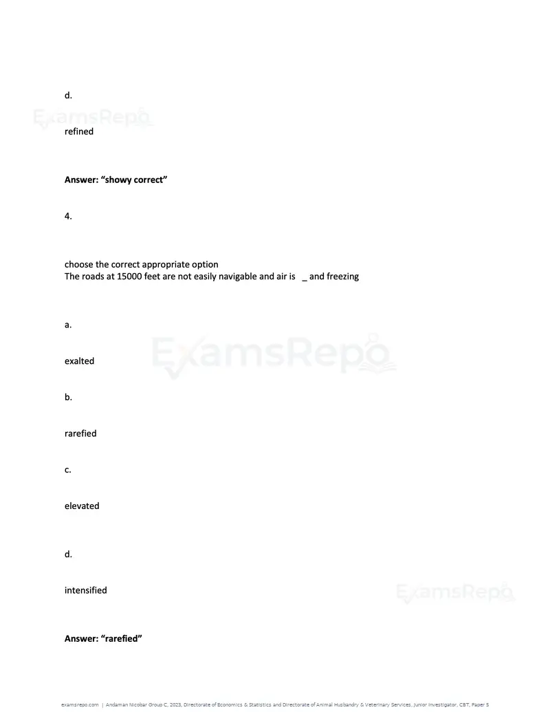 Andaman Nicobar Group C 2023 question paper, Directorate of Economics & Statistics and Directorate of Animal Husbandry & Veterinary Services, Junior Investigator, CBT, Paper 5, page 3 of 74