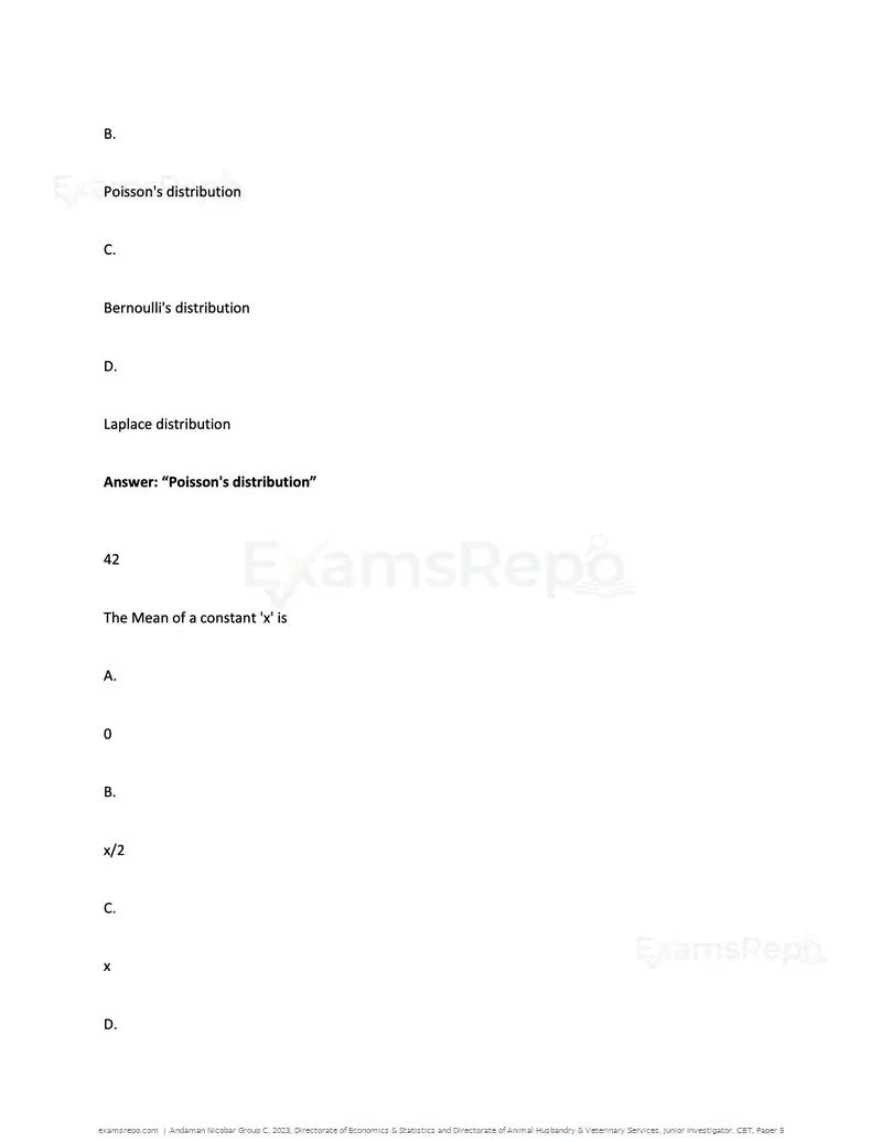 Andaman Nicobar Group C 2023 question paper, Directorate of Economics & Statistics and Directorate of Animal Husbandry & Veterinary Services, Junior Investigator, CBT, Paper 5, page 32 of 74