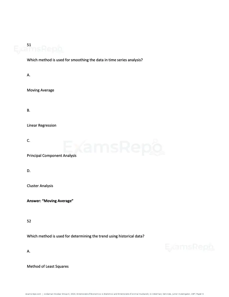 Andaman Nicobar Group C 2023 question paper, Directorate of Economics & Statistics and Directorate of Animal Husbandry & Veterinary Services, Junior Investigator, CBT, Paper 5, page 39 of 74