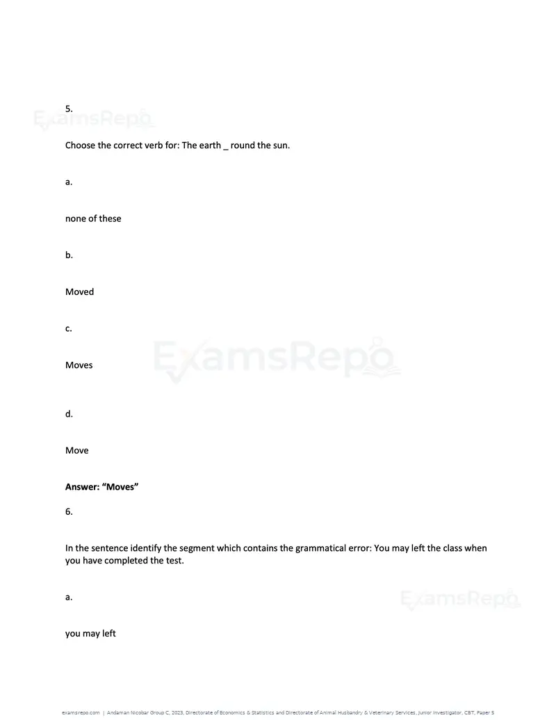 Andaman Nicobar Group C 2023 question paper, Directorate of Economics & Statistics and Directorate of Animal Husbandry & Veterinary Services, Junior Investigator, CBT, Paper 5, page 4 of 74