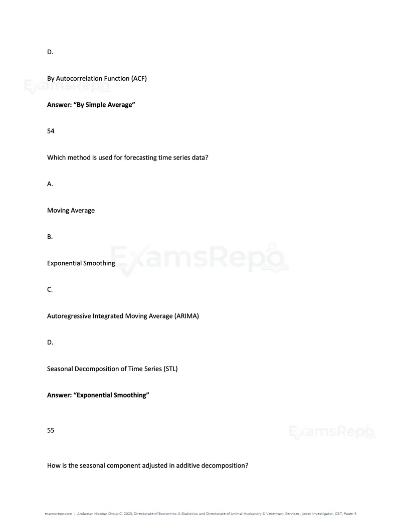 Andaman Nicobar Group C 2023 question paper, Directorate of Economics & Statistics and Directorate of Animal Husbandry & Veterinary Services, Junior Investigator, CBT, Paper 5, page 41 of 74