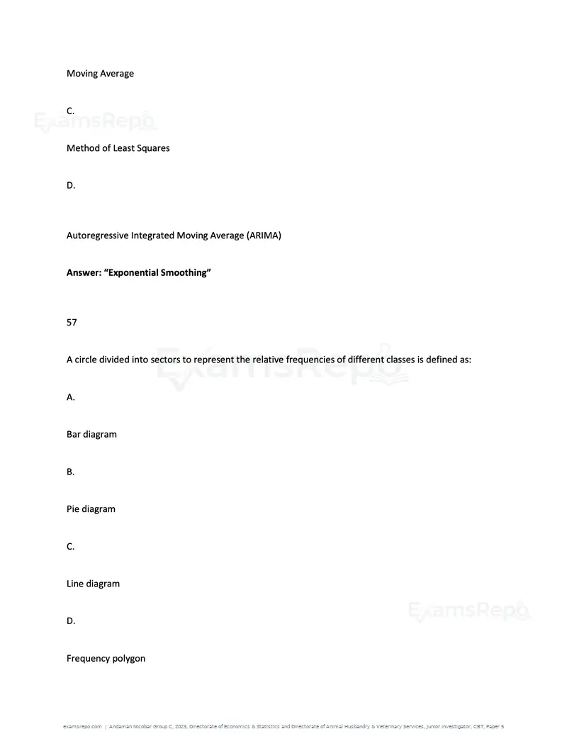 Andaman Nicobar Group C 2023 question paper, Directorate of Economics & Statistics and Directorate of Animal Husbandry & Veterinary Services, Junior Investigator, CBT, Paper 5, page 43 of 74
