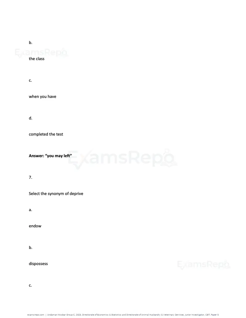 Andaman Nicobar Group C 2023 question paper, Directorate of Economics & Statistics and Directorate of Animal Husbandry & Veterinary Services, Junior Investigator, CBT, Paper 5, page 5 of 74