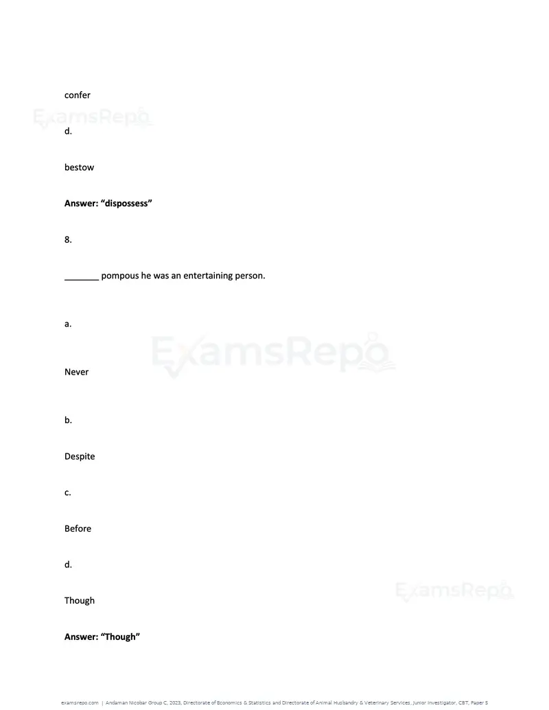 Andaman Nicobar Group C 2023 question paper, Directorate of Economics & Statistics and Directorate of Animal Husbandry & Veterinary Services, Junior Investigator, CBT, Paper 5, page 6 of 74