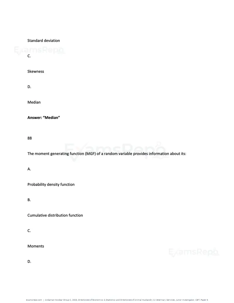 Andaman Nicobar Group C 2023 question paper, Directorate of Economics & Statistics and Directorate of Animal Husbandry & Veterinary Services, Junior Investigator, CBT, Paper 5, page 65 of 74