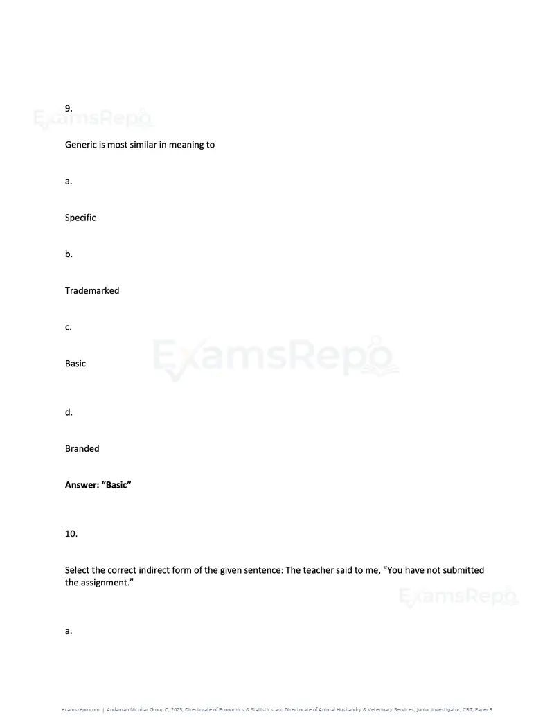 Andaman Nicobar Group C 2023 question paper, Directorate of Economics & Statistics and Directorate of Animal Husbandry & Veterinary Services, Junior Investigator, CBT, Paper 5, page 7 of 74