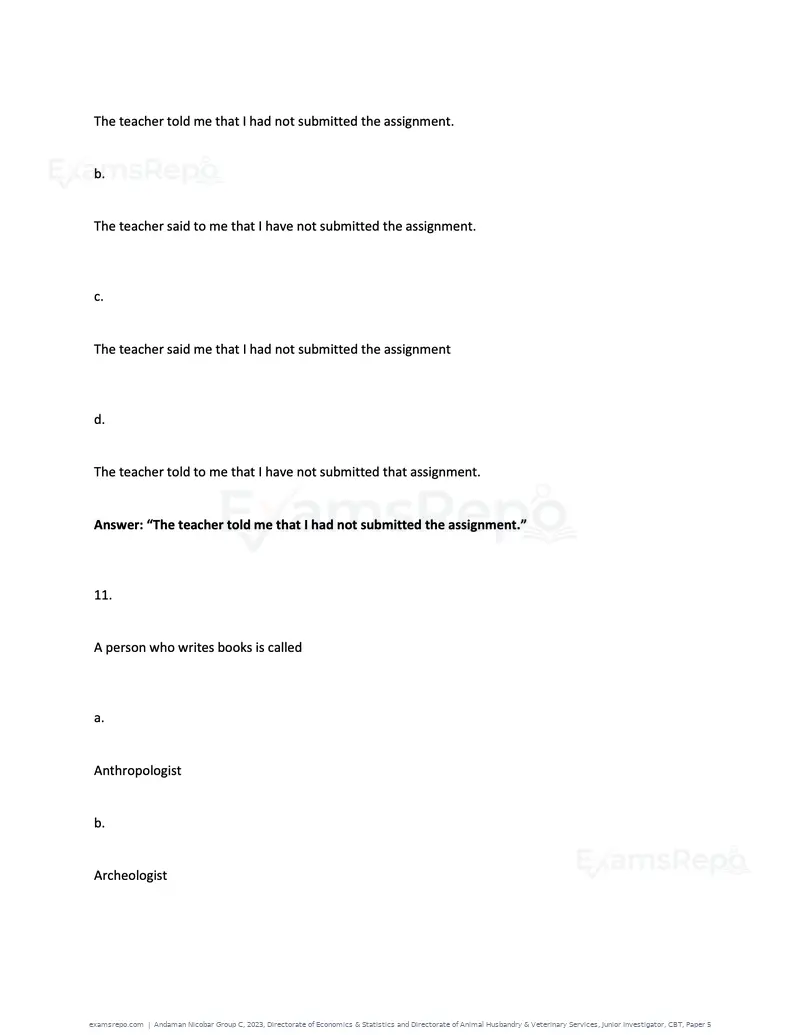 Andaman Nicobar Group C 2023 question paper, Directorate of Economics & Statistics and Directorate of Animal Husbandry & Veterinary Services, Junior Investigator, CBT, Paper 5, page 8 of 74