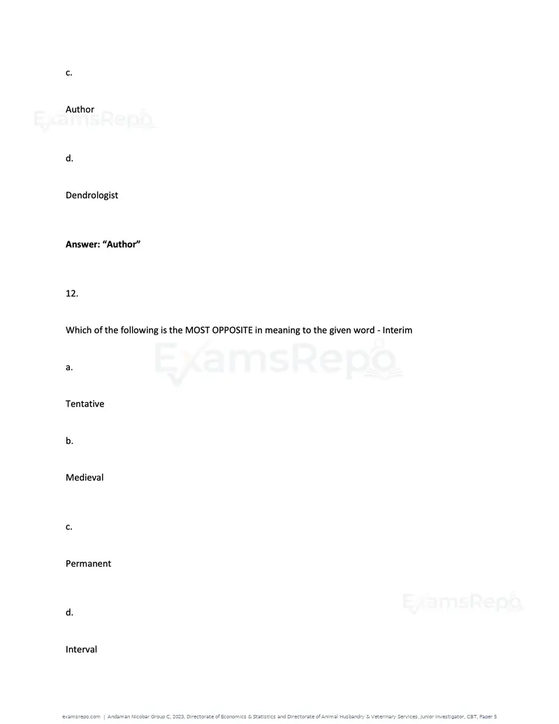 Andaman Nicobar Group C 2023 question paper, Directorate of Economics & Statistics and Directorate of Animal Husbandry & Veterinary Services, Junior Investigator, CBT, Paper 5, page 9 of 74