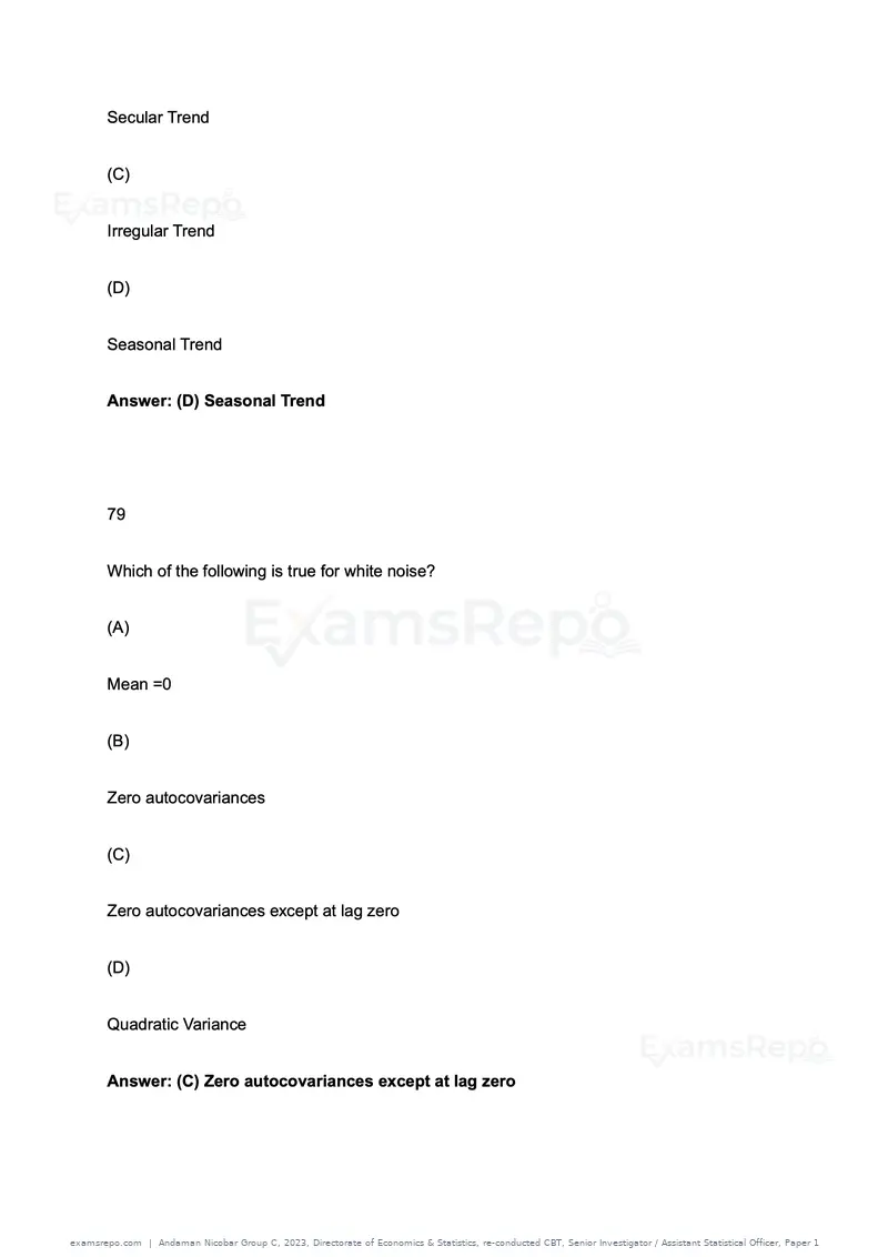 Andaman Nicobar Group C 2023 question paper, Directorate of Economics & Statistics, re-conducted CBT, Senior Investigator / Assistant Statistical Officer, Paper 1, page 51 of 65