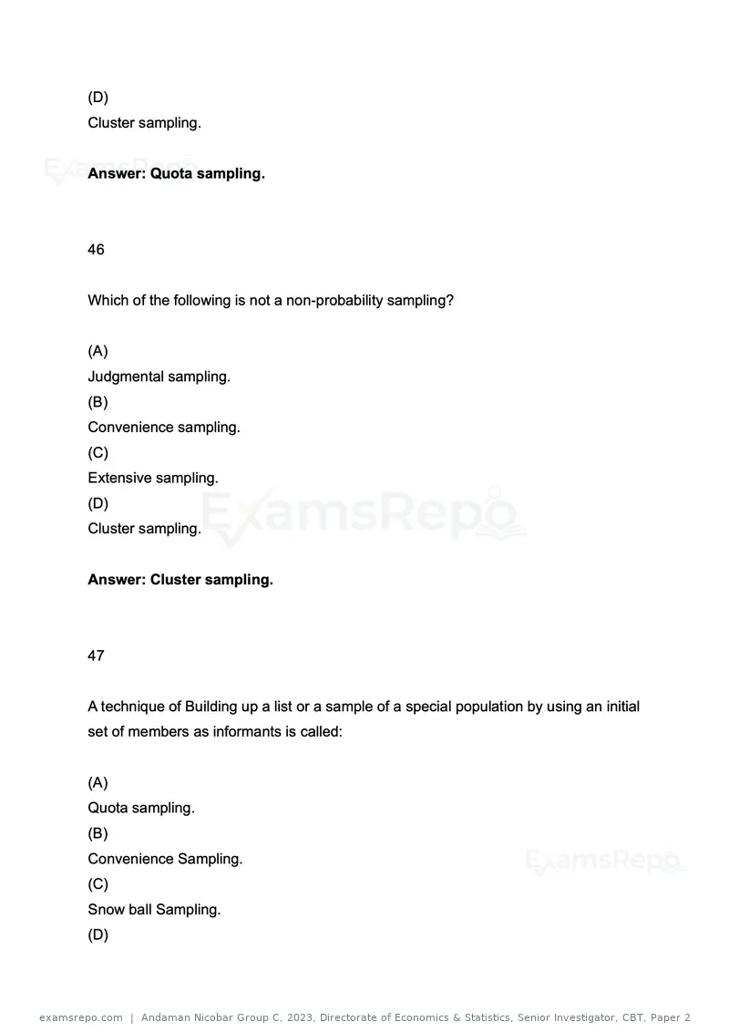 Andaman Nicobar Group C 2023 question paper, Directorate of Economics & Statistics, Senior Investigator, CBT, Paper 2, page 23 of 49