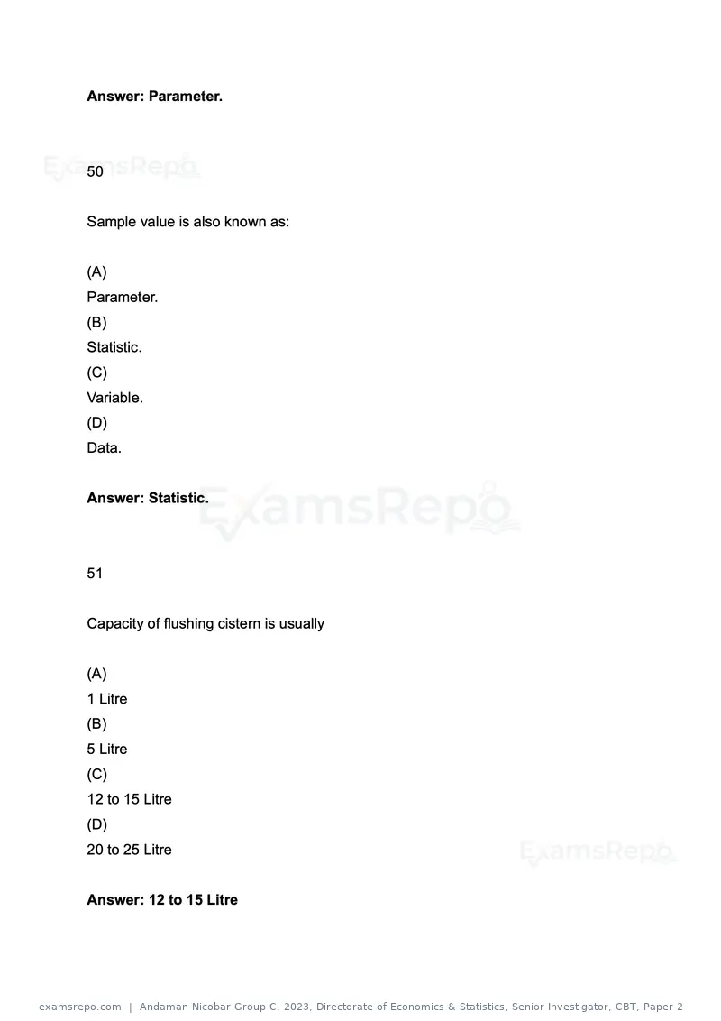 Andaman Nicobar Group C 2023 question paper, Directorate of Economics & Statistics, Senior Investigator, CBT, Paper 2, page 25 of 49