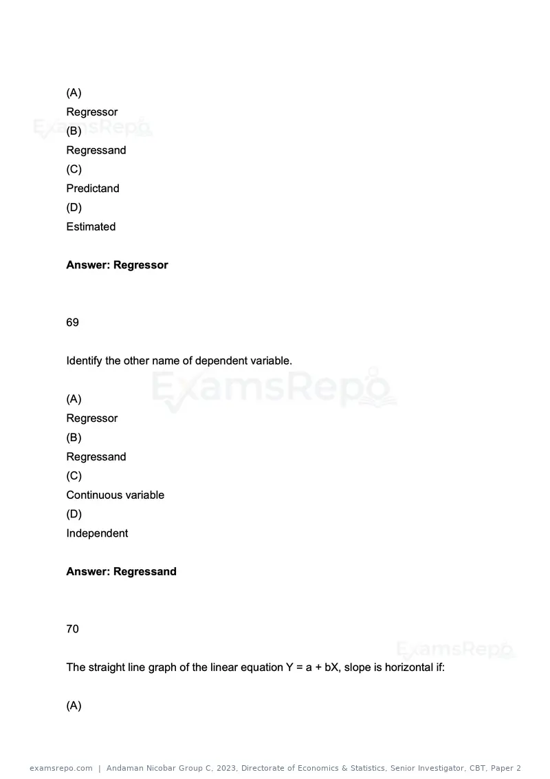 Andaman Nicobar Group C 2023 question paper, Directorate of Economics & Statistics, Senior Investigator, CBT, Paper 2, page 34 of 49