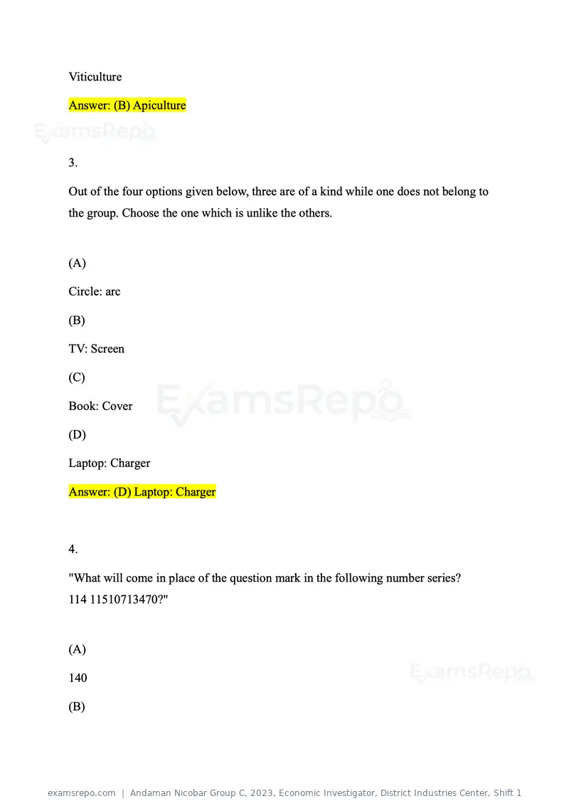 Andaman Nicobar Group C 2023 question paper, Economic Investigator, District Industries Center, Shift 1, page 2 of 59