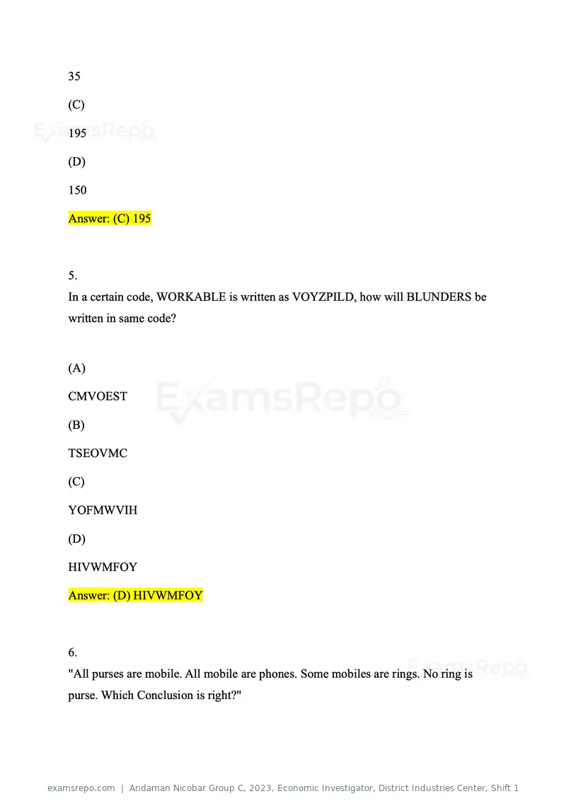 Andaman Nicobar Group C 2023 question paper, Economic Investigator, District Industries Center, Shift 1, page 3 of 59