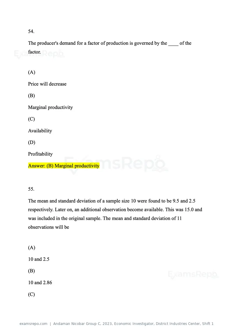 Andaman Nicobar Group C 2023 question paper, Economic Investigator, District Industries Center, Shift 1, page 32 of 59