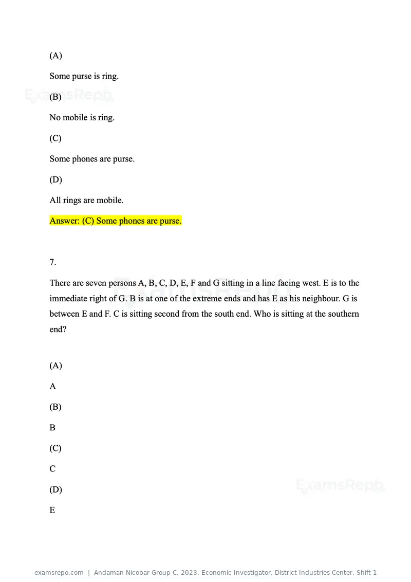Andaman Nicobar Group C 2023 question paper, Economic Investigator, District Industries Center, Shift 1, page 4 of 59