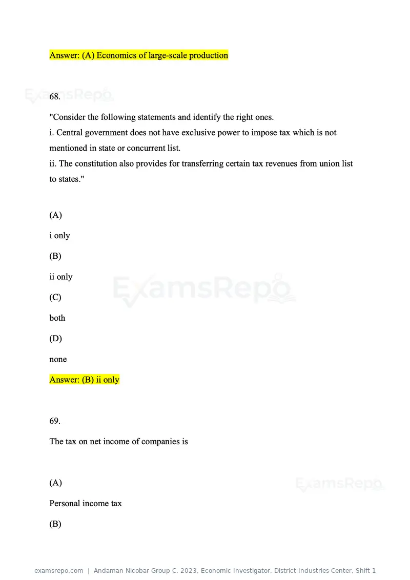 Andaman Nicobar Group C 2023 question paper, Economic Investigator, District Industries Center, Shift 1, page 41 of 59