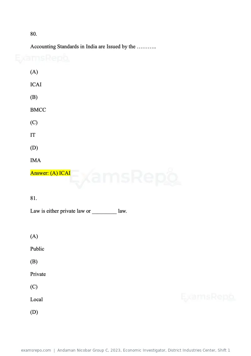 Andaman Nicobar Group C 2023 question paper, Economic Investigator, District Industries Center, Shift 1, page 48 of 59