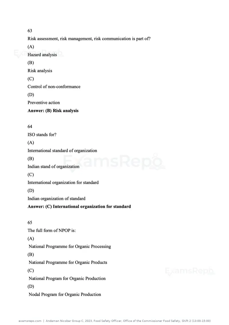 Andaman Nicobar Group C 2023 question paper, Food Safety Officer, Office of the Commissioner Food Safety, Shift 2 (13:00-15:00), page 24 of 44