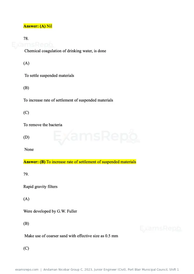 Andaman Nicobar Group C 2023 question paper, Junior Engineer (Civil), Port Blair Municipal Council, Shift 1, page 50 of 64