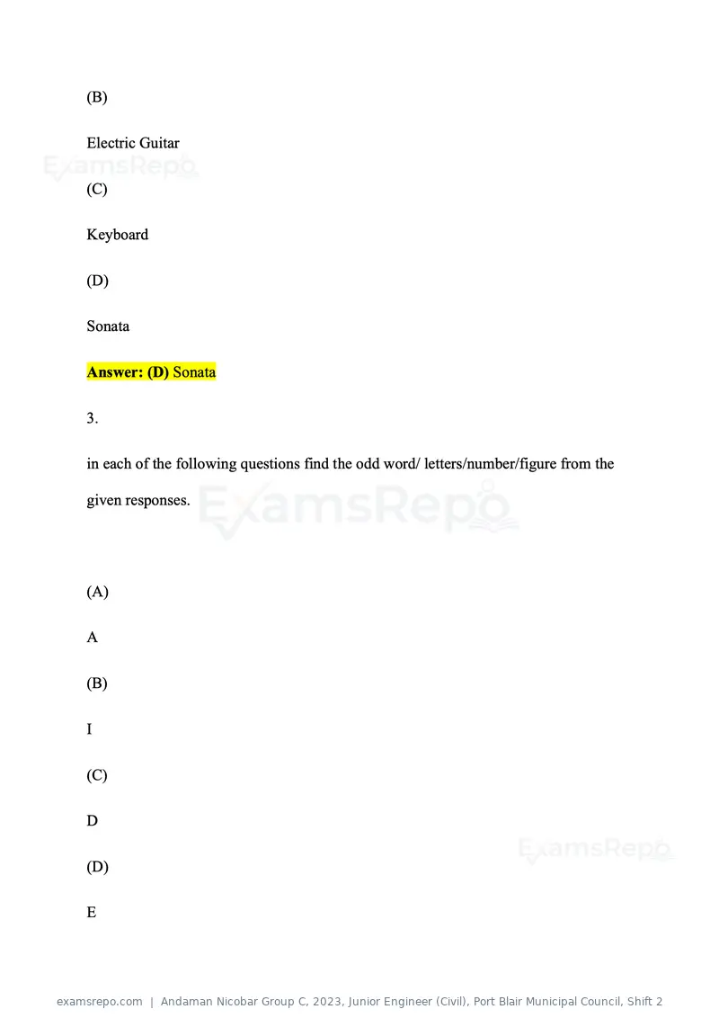 Andaman Nicobar Group C 2023 question paper, Junior Engineer (Civil), Port Blair Municipal Council, Shift 2, page 2 of 63