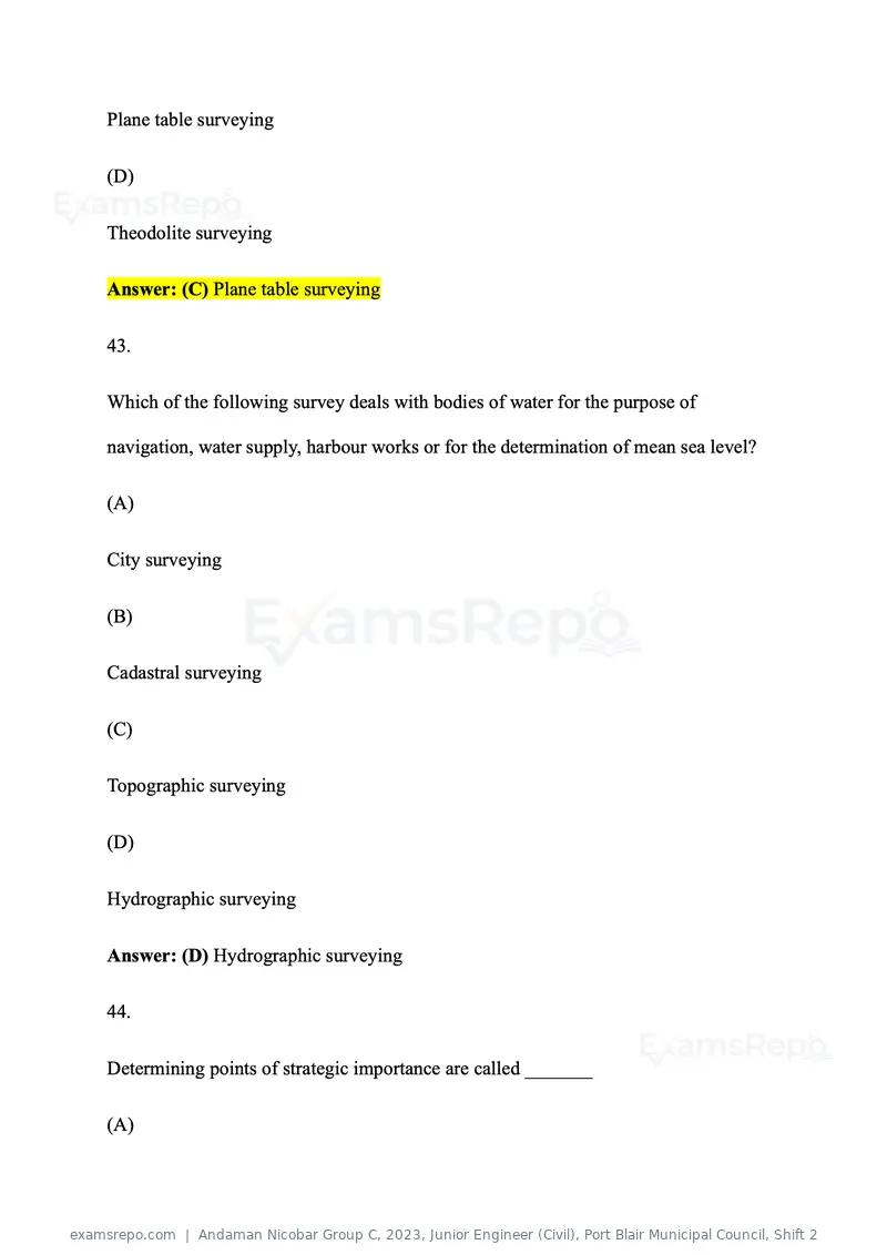 Andaman Nicobar Group C 2023 question paper, Junior Engineer (Civil), Port Blair Municipal Council, Shift 2, page 27 of 63