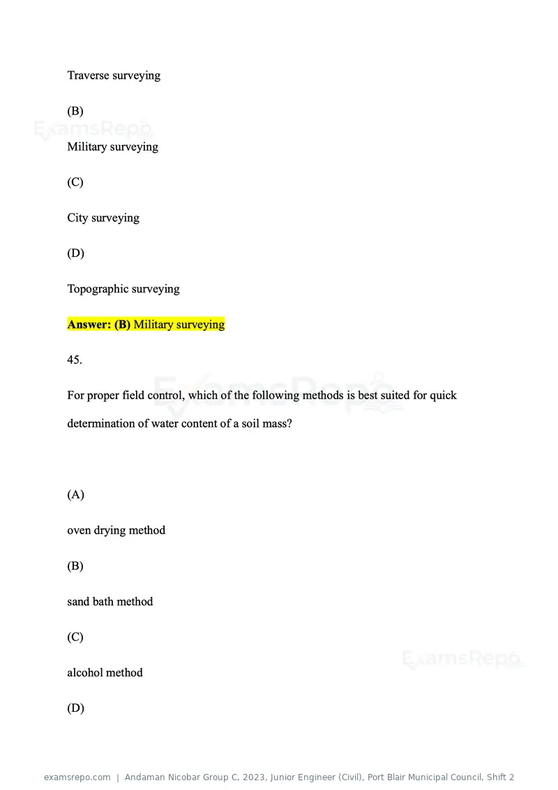 Andaman Nicobar Group C 2023 question paper, Junior Engineer (Civil), Port Blair Municipal Council, Shift 2, page 28 of 63