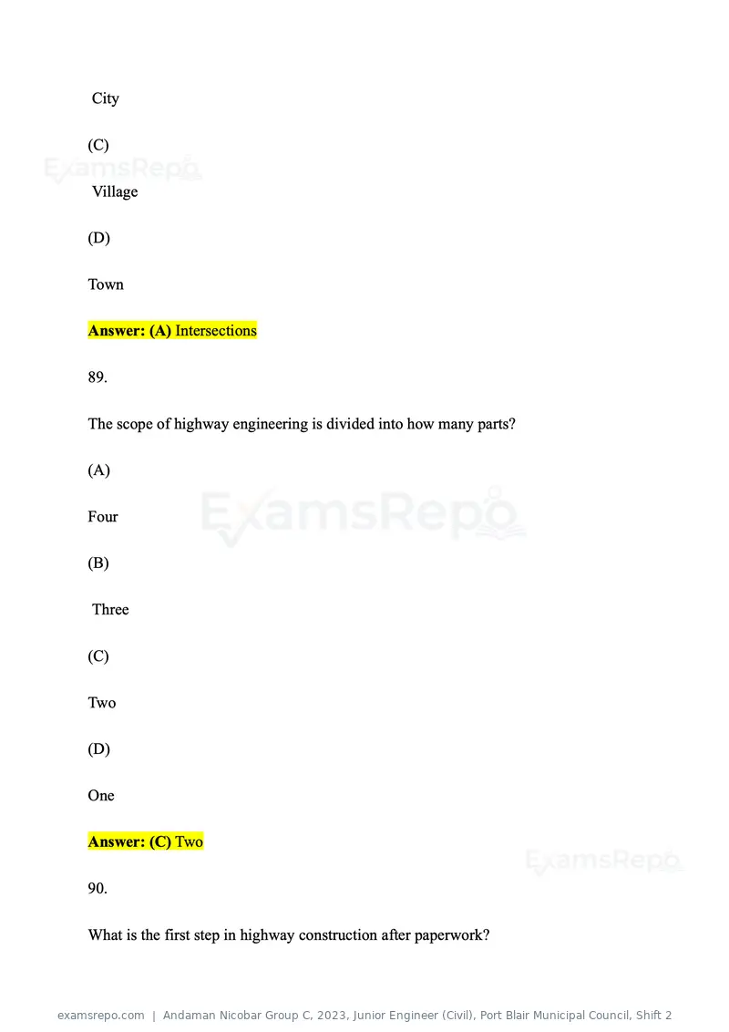 Andaman Nicobar Group C 2023 question paper, Junior Engineer (Civil), Port Blair Municipal Council, Shift 2, page 56 of 63