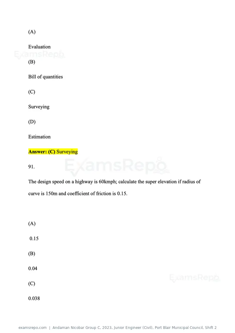 Andaman Nicobar Group C 2023 question paper, Junior Engineer (Civil), Port Blair Municipal Council, Shift 2, page 57 of 63