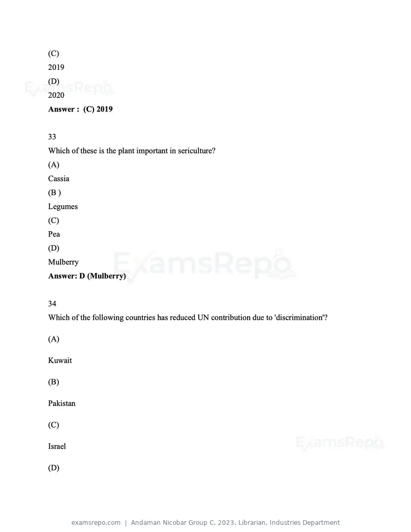 Andaman Nicobar Group C 2023 question paper, Librarian, Industries Department, page 18 of 52