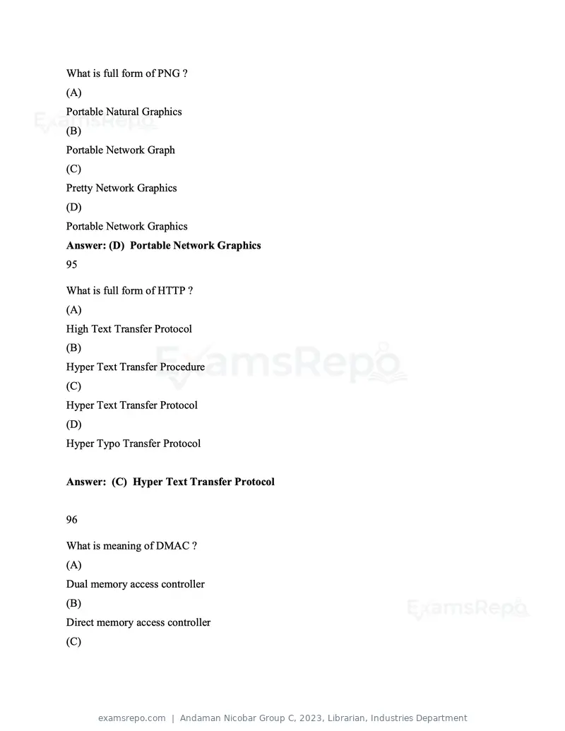Andaman Nicobar Group C 2023 question paper, Librarian, Industries Department, page 50 of 52