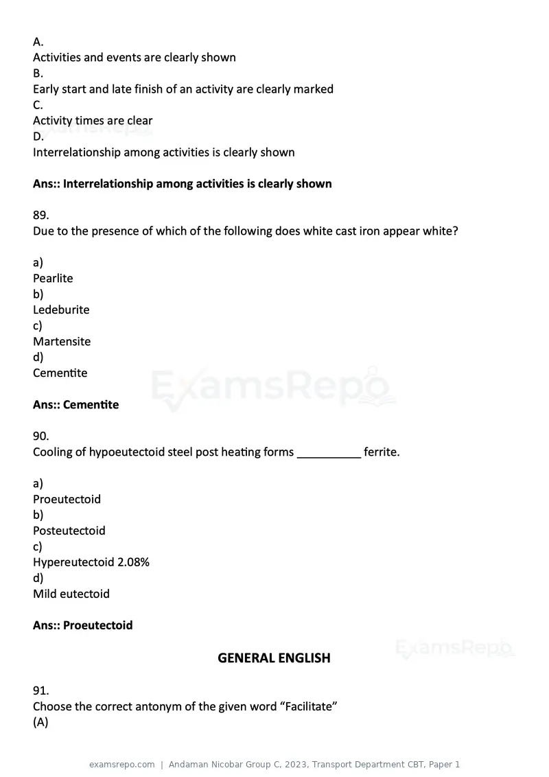 Andaman Nicobar Group C 2023 question paper, Transport Department CBT, Paper 1, page 32 of 36