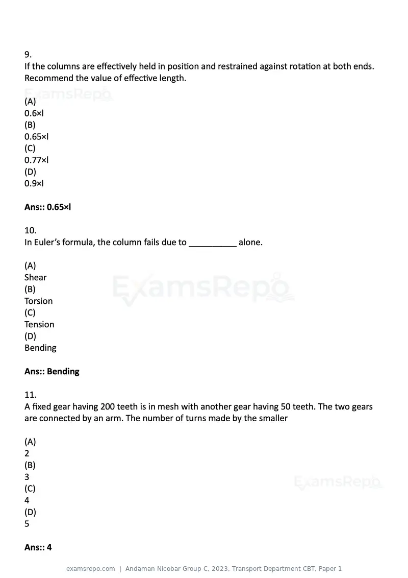 Andaman Nicobar Group C 2023 question paper, Transport Department CBT, Paper 1, page 4 of 36