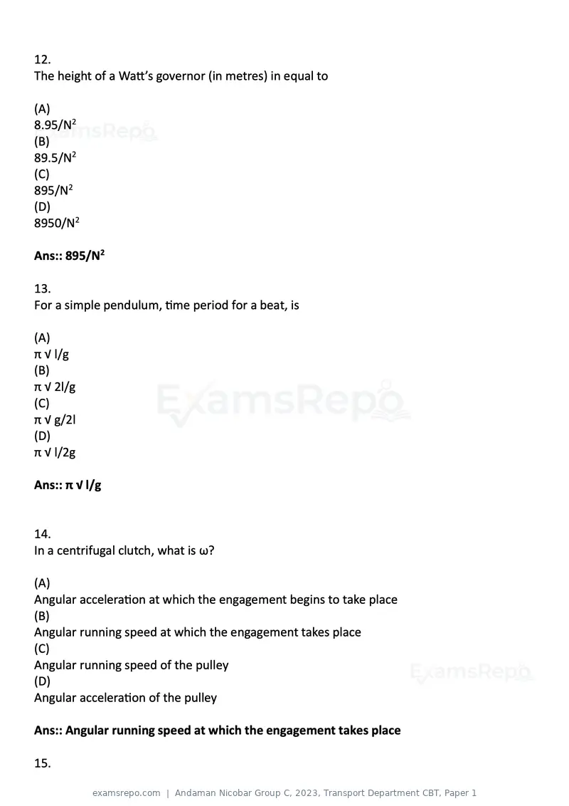Andaman Nicobar Group C 2023 question paper, Transport Department CBT, Paper 1, page 5 of 36