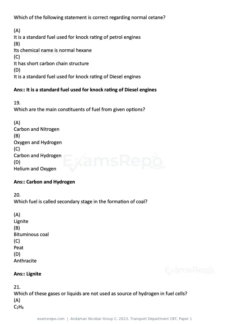 Andaman Nicobar Group C 2023 question paper, Transport Department CBT, Paper 1, page 7 of 36