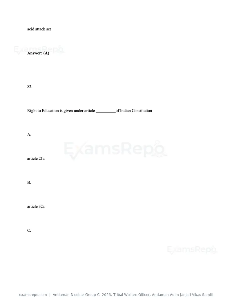 Andaman Nicobar Group C 2023 question paper, Tribal Welfare Officer, Andaman Adim Janjati Vikas Samiti, page 107 of 131