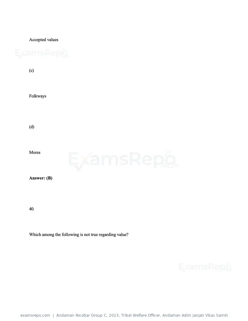 Andaman Nicobar Group C 2023 question paper, Tribal Welfare Officer, Andaman Adim Janjati Vikas Samiti, page 50 of 131