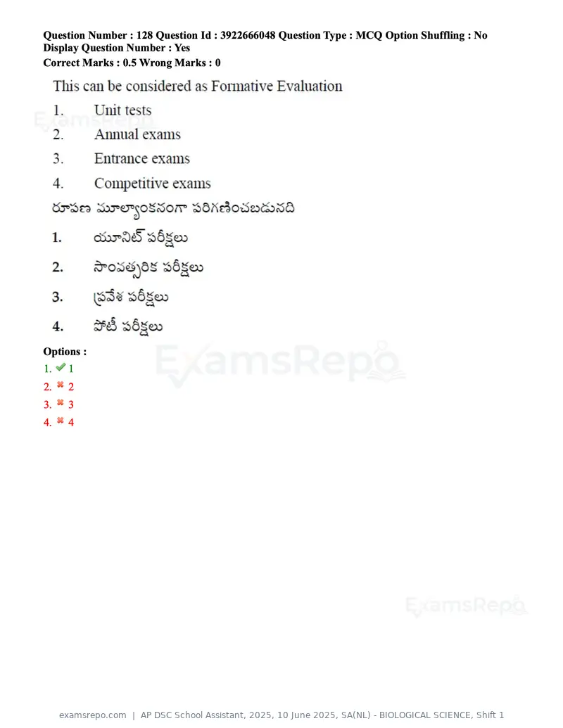 AP DSC School Assistant 2025 question paper, 10 June 2025, SA(NL) - BIOLOGICAL SCIENCE, Shift 1, page 129 of 161