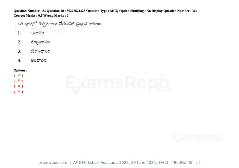AP DSC School Assistant 2025 question paper, 29 June 2025, SA(L) - TELUGU, Shift 2, page 100 of 177