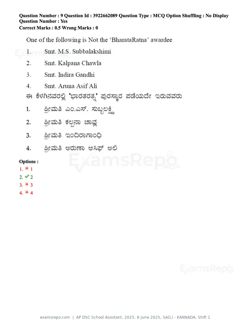 AP DSC School Assistant 2025 question paper, 8 June 2025, SA(L) - KANNADA, Shift 1, page 10 of 104