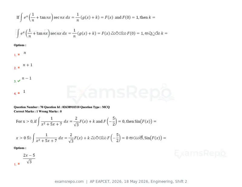 AP EAPCET 2026 question paper, 18 May 2026, Engineering, Shift 2, page 59 of 146