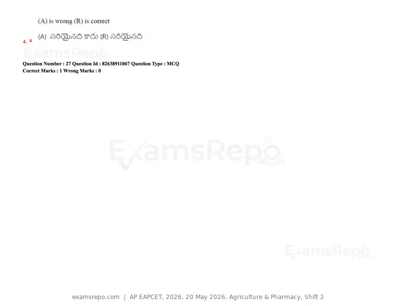 AP EAPCET 2026 question paper, 20 May 2026, Agriculture & Pharmacy, Shift 2, page 30 of 166
