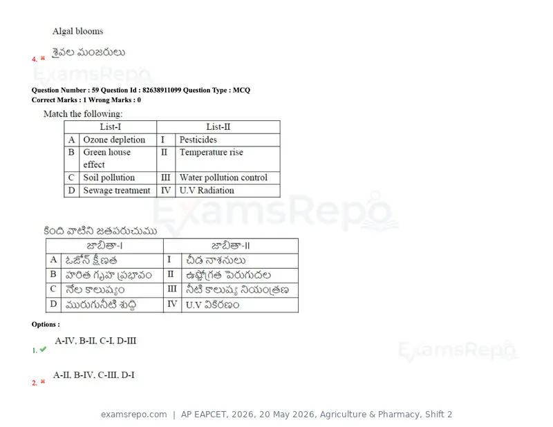 AP EAPCET 2026 question paper, 20 May 2026, Agriculture & Pharmacy, Shift 2, page 64 of 166