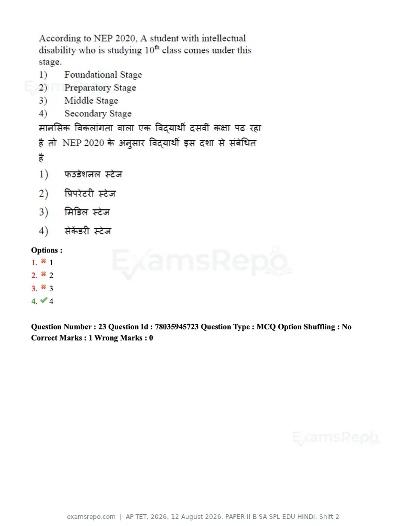 AP TET 2026 question paper, 12 August 2026, PAPER II B SA SPL EDU HINDI, Shift 2, page 21 of 109