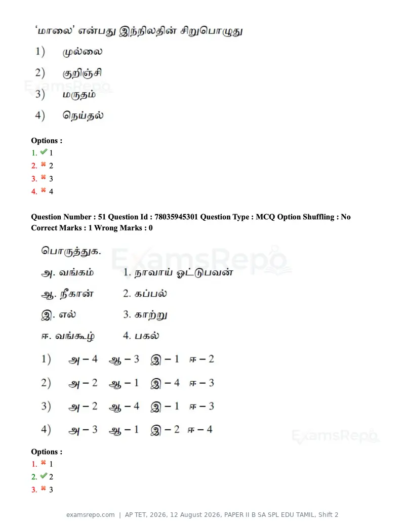 AP TET 2026 question paper, 12 August 2026, PAPER II B SA SPL EDU TAMIL, Shift 2, page 41 of 116