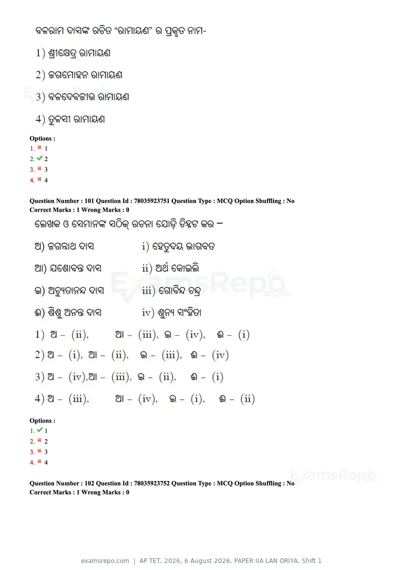 AP TET 2026 question paper, 6 August 2026, PAPER IIA LAN ORIYA, Shift 1, page 52 of 73