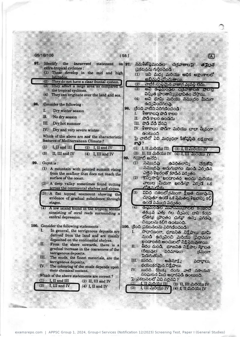 APPSC Group 1 2024 question paper, Group-I Services (Notification 12/2023) Screening Test, Paper I (General Studies), page 56 of 64